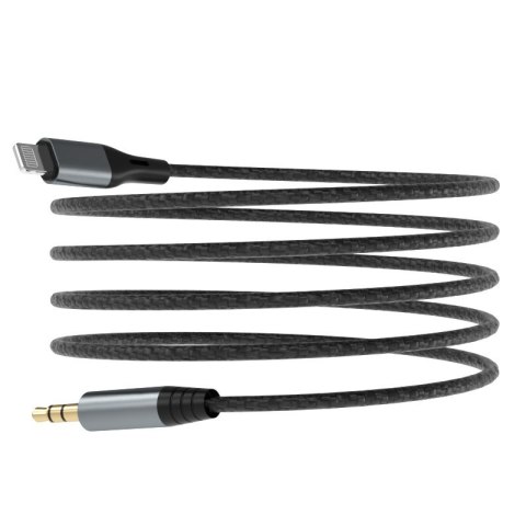 Kabel audio AUX w oplocie bawełnianym iPhone Lightning - mini jack 3.5mm 1m szary Kabel audio AUX w oplocie bawełnianym iPhone Lightning - mini jack 3.5mm 1m szary