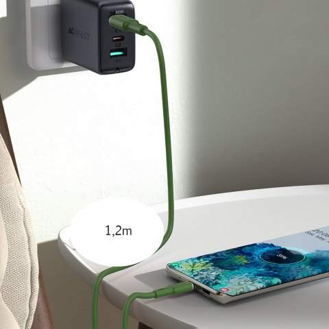 Kabel przewód USB-C 60W 20V 3A 1.2m zielony oliwkowy Kabel przewód USB-C 60W 20V 3A 1.2m zielony oliwkowy