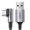 Kabel przewód kątowy w mocnym oplocie USB - USB-C QC 3.0 3A 2m szary