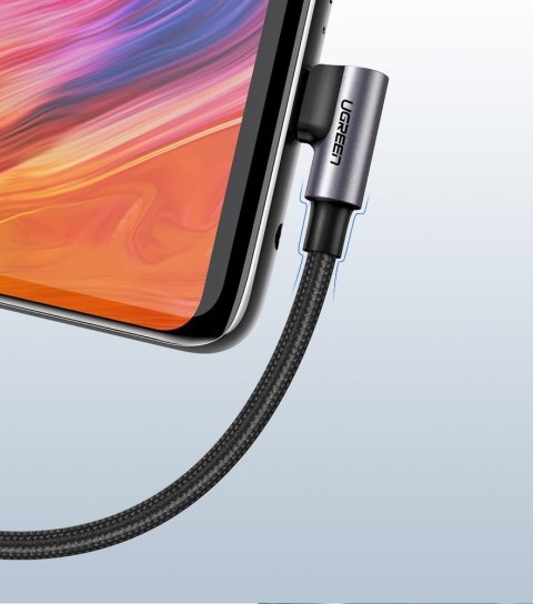 Kabel przewód kątowy w mocnym oplocie USB - USB-C QC 3.0 3A 2m szary