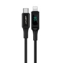 Kabel przewód w oplocie z ekranem LED do iPhone MFI USB-C - Lightning 1.2m 30W 3A czarny Kabel przewód w oplocie z ekranem LED do iPhone MFI USB-C - Lightning 1.2m 30W 3A czarny