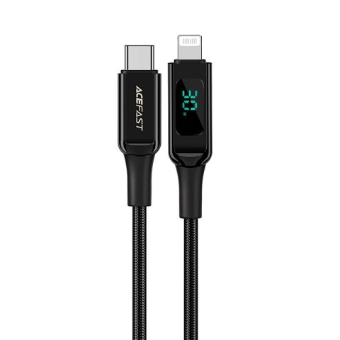 Kabel przewód w oplocie z ekranem LED do iPhone MFI USB-C - Lightning 1.2m 30W 3A czarny Kabel przewód w oplocie z ekranem LED do iPhone MFI USB-C - Lightning 1.2m 30W 3A czarny