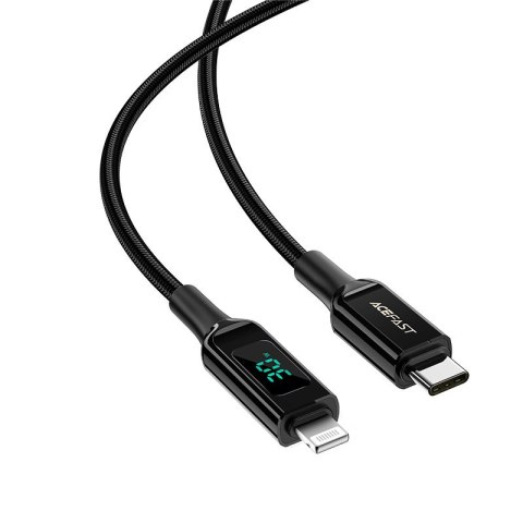 Kabel przewód w oplocie z ekranem LED do iPhone MFI USB-C - Lightning 1.2m 30W 3A czarny Kabel przewód w oplocie z ekranem LED do iPhone MFI USB-C - Lightning 1.2m 30W 3A czarny
