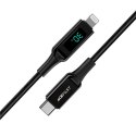 Kabel przewód w oplocie z ekranem LED do iPhone MFI USB-C - Lightning 1.2m 30W 3A czarny Kabel przewód w oplocie z ekranem LED do iPhone MFI USB-C - Lightning 1.2m 30W 3A czarny