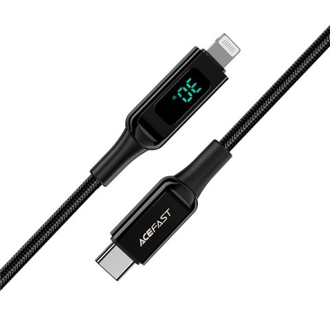 Kabel przewód w oplocie z ekranem LED do iPhone MFI USB-C - Lightning 1.2m 30W 3A czarny Kabel przewód w oplocie z ekranem LED do iPhone MFI USB-C - Lightning 1.2m 30W 3A czarny