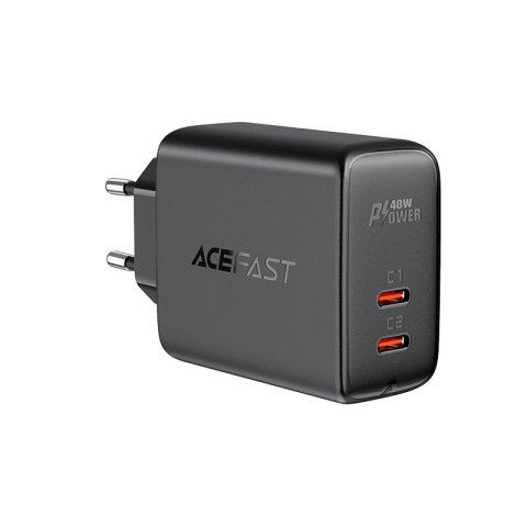 Ładowarka sieciowa 2x USB-C 40W PPS PD QC 3.0 AFC FCP czarny Ładowarka sieciowa 2x USB-C 40W PPS PD QC 3.0 AFC FCP czarny