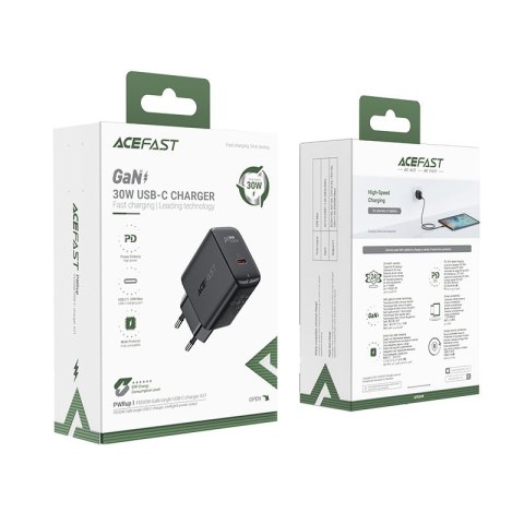 Ładowarka sieciowa GaN USB-C 30W PD QC 3.0 AFC FCP czarny Ładowarka sieciowa GaN USB-C 30W PD QC 3.0 AFC FCP czarny