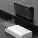 Pojemny powerbank 20000mAh z 3 wbudowanymi kablami USB-C microUSB Lightning biały Pojemny powerbank 20000mAh z 3 wbudowanymi kablami USB-C microUSB Lightning biały