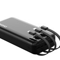 Pojemny powerbank 20000mAh z 3 wbudowanymi kablami USB-C microUSB Lightning biały Pojemny powerbank 20000mAh z 3 wbudowanymi kablami USB-C microUSB Lightning biały
