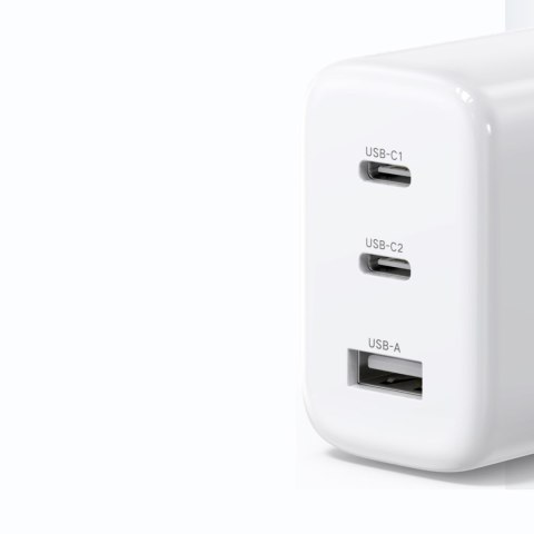 Szybka ładowarka sieciowa 2x USB-C USB 65W PD QC biała Szybka ładowarka sieciowa 2x USB-C USB 65W PD QC biała