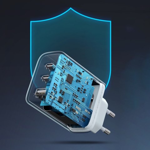 Szybka ładowarka sieciowa 2x USB-C USB 65W PD QC biała Szybka ładowarka sieciowa 2x USB-C USB 65W PD QC biała