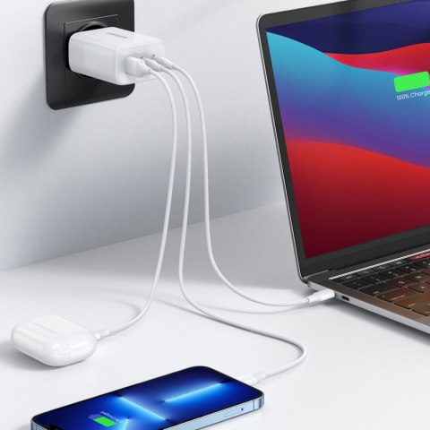Szybka ładowarka sieciowa 2x USB-C USB 65W PD QC biała Szybka ładowarka sieciowa 2x USB-C USB 65W PD QC biała