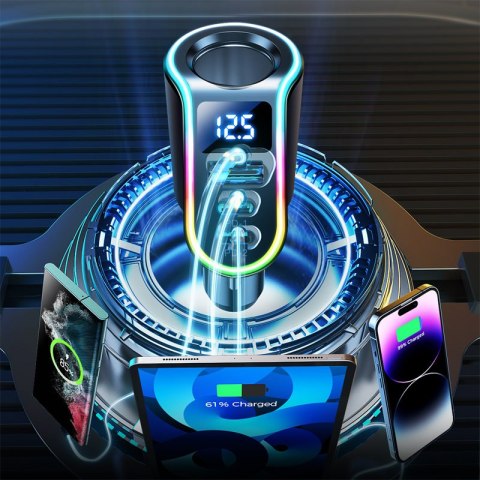 4w1 Szybka ładowarka samochodowa USB-A 2x USB-C PD 150W czarna 4w1 Szybka ładowarka samochodowa USB-A 2x USB-C PD 150W czarna