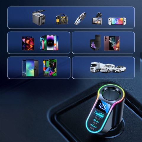 4w1 Szybka ładowarka samochodowa USB-A 2x USB-C PD 150W czarna 4w1 Szybka ładowarka samochodowa USB-A 2x USB-C PD 150W czarna