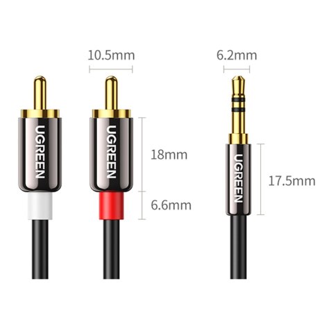 Kabel przewód audio 3.5 mm mini jack - 2RCA 1.5m czarny Kabel przewód audio 3.5 mm mini jack - 2RCA 1.5m czarny