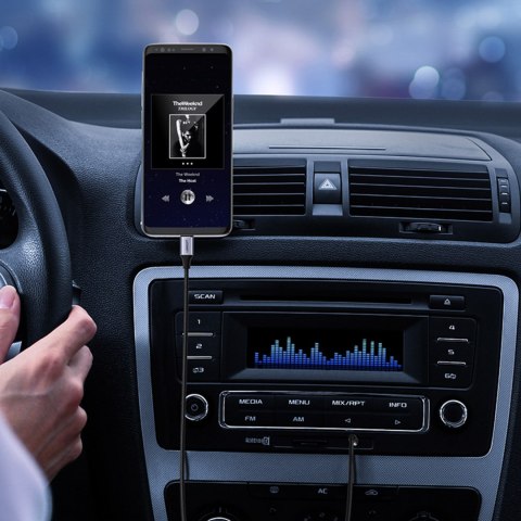 Kabel przewód audio w oplocie USB-C - mini jack 3.5mm 1m szary Kabel przewód audio w oplocie USB-C - mini jack 3.5mm 1m szary