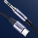 Kabel przewód audio w oplocie USB-C - mini jack 3.5mm 1m szary Kabel przewód audio w oplocie USB-C - mini jack 3.5mm 1m szary