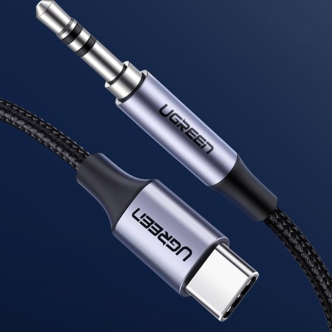 Kabel przewód audio w oplocie USB-C - mini jack 3.5mm 1m szary Kabel przewód audio w oplocie USB-C - mini jack 3.5mm 1m szary