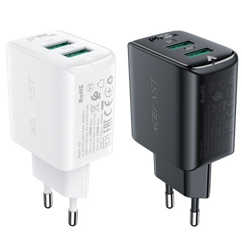 Ładowarka sieciowa GaN 2x USB 18W QC 3.0 AFC FCP biały Ładowarka sieciowa GaN 2x USB 18W QC 3.0 AFC FCP biały