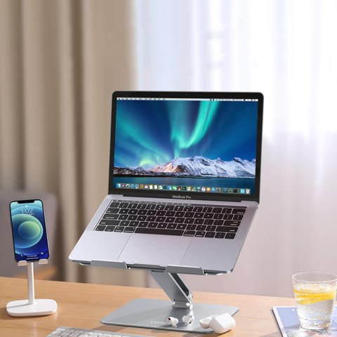 Stojak składana podstawka pod laptopa tablet do pracy na stojąco srebrny Stojak składana podstawka pod laptopa tablet do pracy na stojąco srebrny