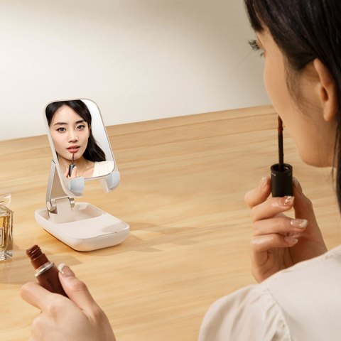 2w1 Regulowany stojak podstawka na telefon z lusterkiem Seashell Series beżowy 2w1 Regulowany stojak podstawka na telefon z lusterkiem Seashell Series beżowy