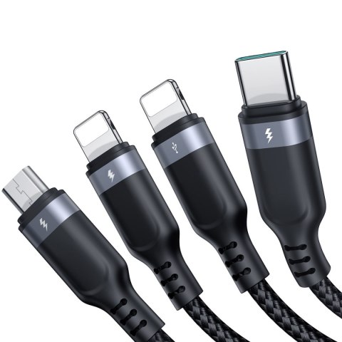 4w1 Kabel przewód USB-A - USB-C 2x iPhone Lightning microUSB 1.2m czarny 4w1 Kabel przewód USB-A - USB-C 2x iPhone Lightning microUSB 1.2m czarny