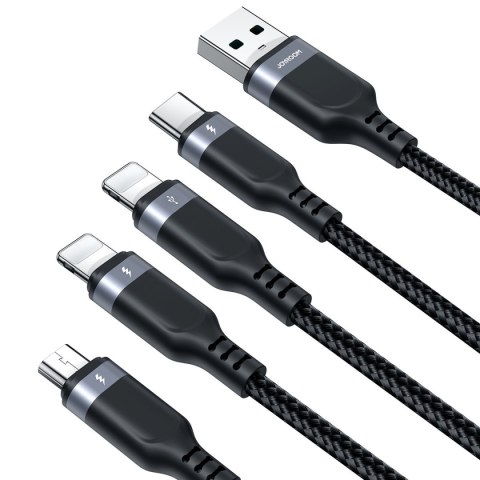 4w1 Kabel przewód USB-A - USB-C 2x iPhone Lightning microUSB 1.2m czarny 4w1 Kabel przewód USB-A - USB-C 2x iPhone Lightning microUSB 1.2m czarny