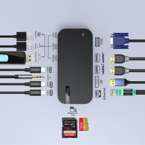 HUB Adapter M52 USB-C USB-A hdmi vga dp sd tf RJ45 aux PD szary HUB Adapter M52 USB-C USB-A hdmi vga dp sd tf RJ45 aux PD szary