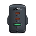 Ładowarka sieciowa wtyczka angielska UK GaN 65W 1x USB 2x USB-C PD biała Ładowarka sieciowa wtyczka angielska UK GaN 65W 1x USB 2x USB-C PD biała