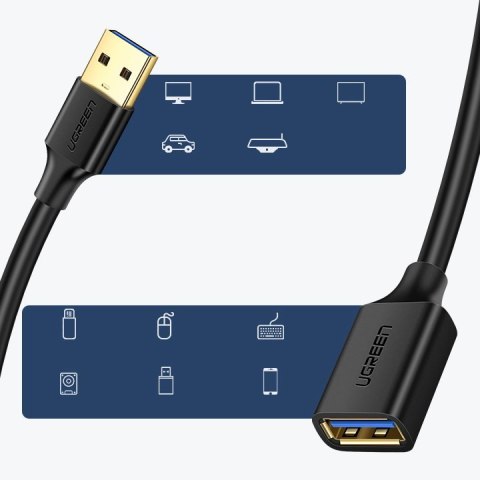 Przedłużacz kabla przewodu USB 3.0 1m czarny Przedłużacz kabla przewodu USB 3.0 1m czarny