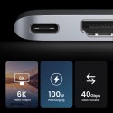 Rozdzielacz portów HUB MacBook Air Pro 2x USB-C HDMI 2x USB 3.0 SD TF PD szary Rozdzielacz portów HUB MacBook Air Pro 2x USB-C HDMI 2x USB 3.0 SD TF PD szary