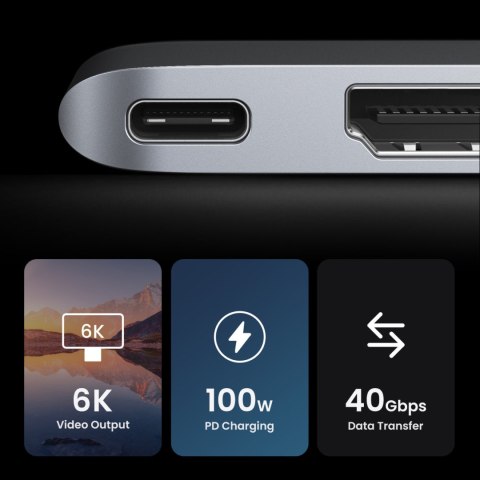 Rozdzielacz portów HUB MacBook Air Pro 2x USB-C HDMI 2x USB 3.0 SD TF PD szary Rozdzielacz portów HUB MacBook Air Pro 2x USB-C HDMI 2x USB 3.0 SD TF PD szary