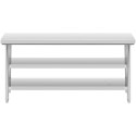 Stół blat roboczy centralny stalowy 2 półki 180 x 60 cm