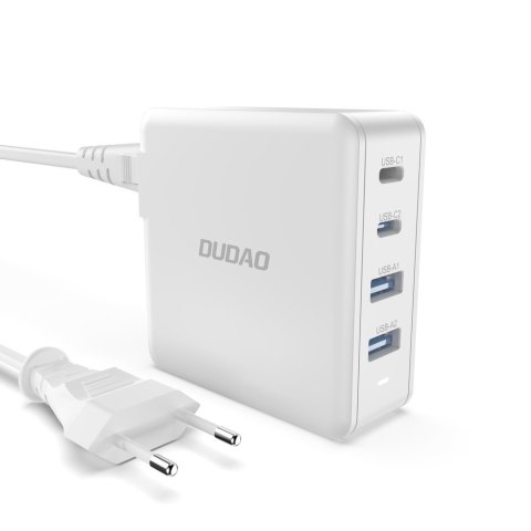 Szybka i mocna ładowarka sieciowa GaN 2x USB-C 2x USB 100W biała Szybka i mocna ładowarka sieciowa GaN 2x USB-C 2x USB 100W biała