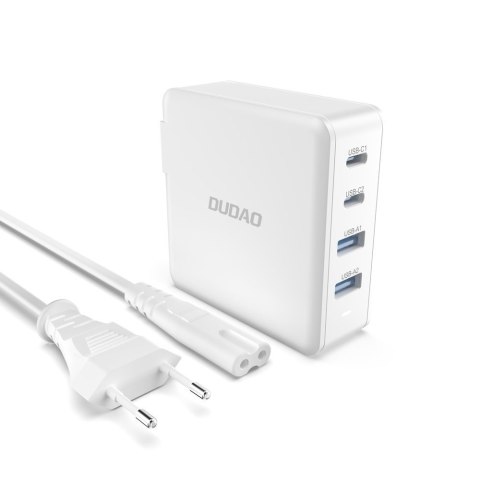 Szybka i mocna ładowarka sieciowa GaN 2x USB-C 2x USB 100W biała Szybka i mocna ładowarka sieciowa GaN 2x USB-C 2x USB 100W biała