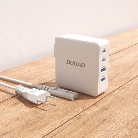 Szybka i mocna ładowarka sieciowa GaN 2x USB-C 2x USB 100W biała Szybka i mocna ładowarka sieciowa GaN 2x USB-C 2x USB 100W biała