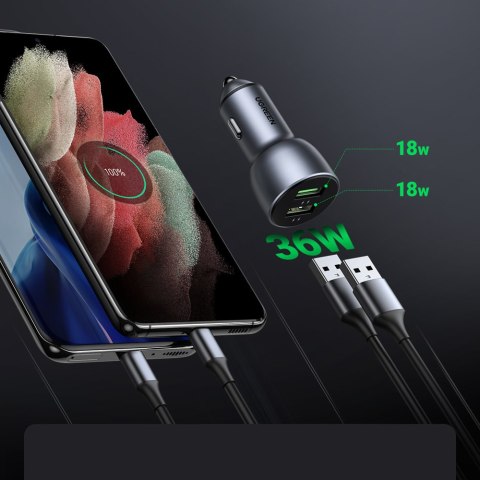 Szybka ładowarka samochodowa 2x USB 36W Quick Charge SCP FCP AFC szary Szybka ładowarka samochodowa 2x USB 36W Quick Charge SCP FCP AFC szary