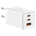 Szybka ładowarka sieciowa GaN 2x USB-C USB 65W + kabel USB-C biała Szybka ładowarka sieciowa GaN 2x USB-C USB 65W + kabel USB-C biała