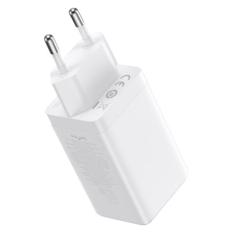 Szybka ładowarka sieciowa GaN 2x USB-C USB 65W + kabel USB-C biała Szybka ładowarka sieciowa GaN 2x USB-C USB 65W + kabel USB-C biała
