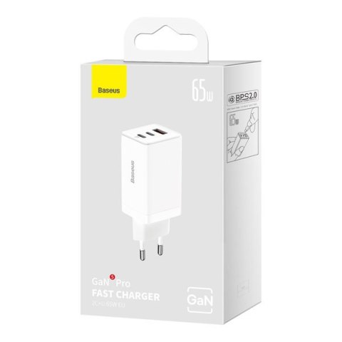 Szybka ładowarka sieciowa GaN 2x USB-C USB 65W + kabel USB-C biała Szybka ładowarka sieciowa GaN 2x USB-C USB 65W + kabel USB-C biała