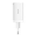 Szybka ładowarka sieciowa GaN 2x USB-C USB 65W + kabel USB-C biała Szybka ładowarka sieciowa GaN 2x USB-C USB 65W + kabel USB-C biała