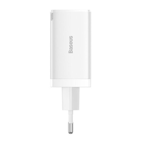 Szybka ładowarka sieciowa GaN 2x USB-C USB 65W + kabel USB-C biała Szybka ładowarka sieciowa GaN 2x USB-C USB 65W + kabel USB-C biała