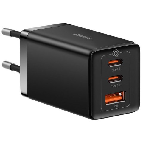 Szybka ładowarka sieciowa GaN 2x USB-C USB 65W + kabel USB-C czarna Szybka ładowarka sieciowa GaN 2x USB-C USB 65W + kabel USB-C czarna