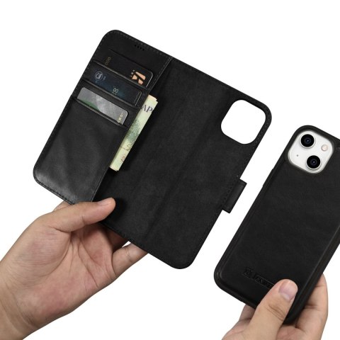 2w1 etui skórzany pokrowiec z klapką iPhone 14 Anti-RFID Oil Wax Wallet Case czarny 2w1 etui skórzany pokrowiec z klapką iPhone 14 Anti-RFID Oil Wax Wallet Case czarny