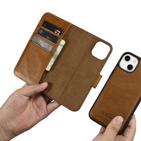 2w1 etui skórzany pokrowiec z klapką iPhone 14 Anti-RFID Oil Wax Wallet Case jasno-brązowy 2w1 etui skórzany pokrowiec z klapką iPhone 14 Anti-RFID Oil Wax Wallet Case jasno-brązowy