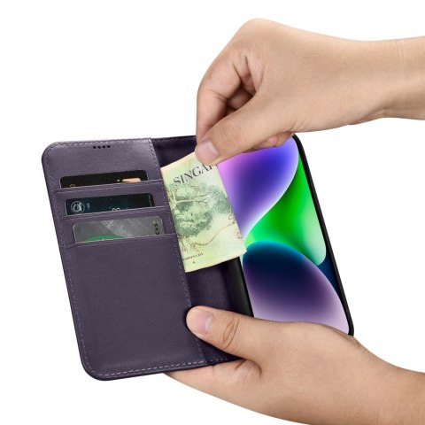 2w1 etui skórzany pokrowiec z klapką iPhone 14 Anti-RFID Wallet Case ciemnofioletowy 2w1 etui skórzany pokrowiec z klapką iPhone 14 Anti-RFID Wallet Case ciemnofioletowy