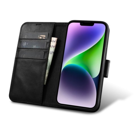 2w1 etui skórzany pokrowiec z klapką iPhone 14 Plus Anti-RFID Oil Wax Wallet Case czarny 2w1 etui skórzany pokrowiec z klapką iPhone 14 Plus Anti-RFID Oil Wax Wallet Case czarny