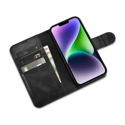 2w1 etui skórzany pokrowiec z klapką iPhone 14 Plus Anti-RFID Oil Wax Wallet Case czarny 2w1 etui skórzany pokrowiec z klapką iPhone 14 Plus Anti-RFID Oil Wax Wallet Case czarny