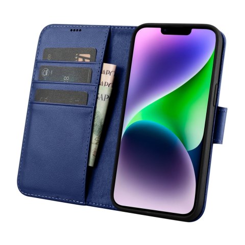 2w1 etui skórzany pokrowiec z klapką iPhone 14 Plus Anti-RFID Wallet Case niebieski 2w1 etui skórzany pokrowiec z klapką iPhone 14 Plus Anti-RFID Wallet Case niebieski