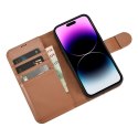 2w1 etui skórzany pokrowiec z klapką iPhone 14 Pro Anti-RFID Wallet Case brązowy 2w1 etui skórzany pokrowiec z klapką iPhone 14 Pro Anti-RFID Wallet Case brązowy